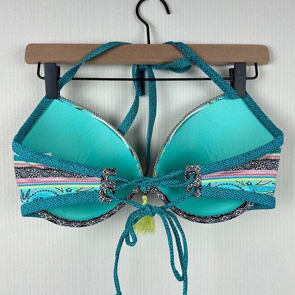 Shade & Shore Molded Bikini Top Womens 36DD Neck Tie Back Tie Embellished - Picture 2 of 4